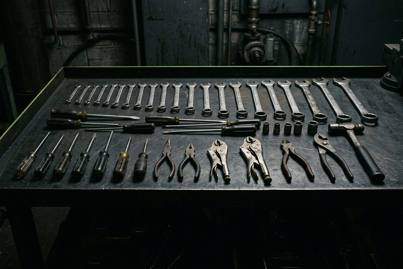 Handgereedschap op een werkbank